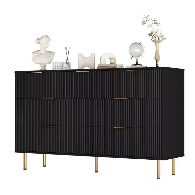7 Drawers Dresser for Bedroom, Fluted Dresser Chest of Drawers with Gold Handle, Wood Modern Dressers for Closet, Bedroom Furniture Storage
