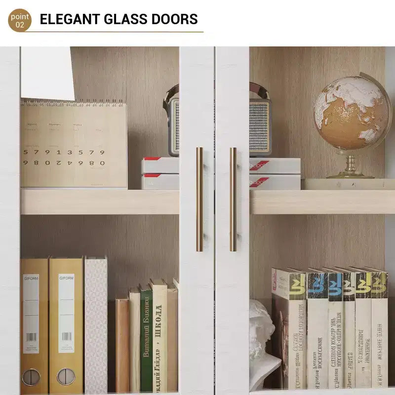 CuisinSmart 72in Tall Arched Bookcase, Glass Door Arched Cabinet with 2 Drawers, Freestanding Display Storage Cabinet for Living Room, Bedroom