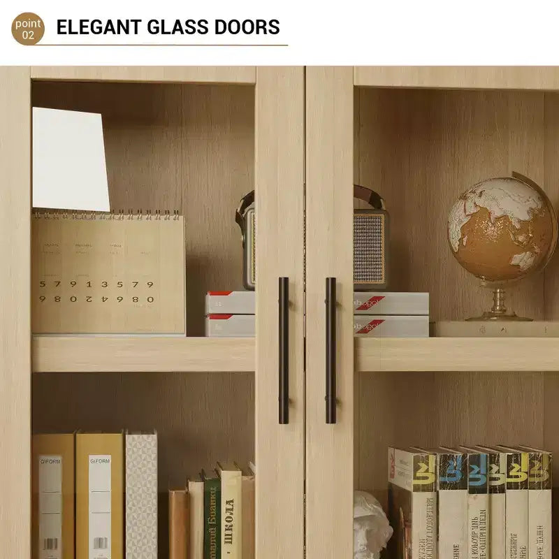 CuisinSmart 72in Tall Arched Bookcase, Glass Door Arched Cabinet with 2 Drawers, Freestanding Display Storage Cabinet for Living Room, Bedroom