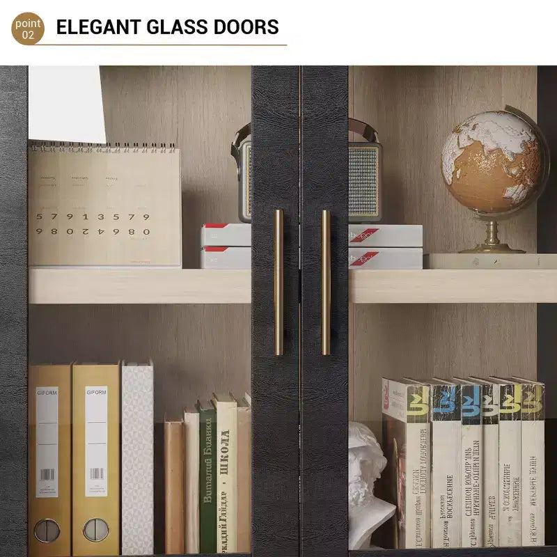 CuisinSmart 72in Tall Arched Bookcase, Glass Door Arched Cabinet with 2 Drawers, Freestanding Display Storage Cabinet for Living Room, Bedroom
