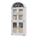 CuisinSmart 72in Tall Arched Bookcase, Glass Door Arched Cabinet with 2 Drawers, Freestanding Display Storage Cabinet for Living Room, Bedroom