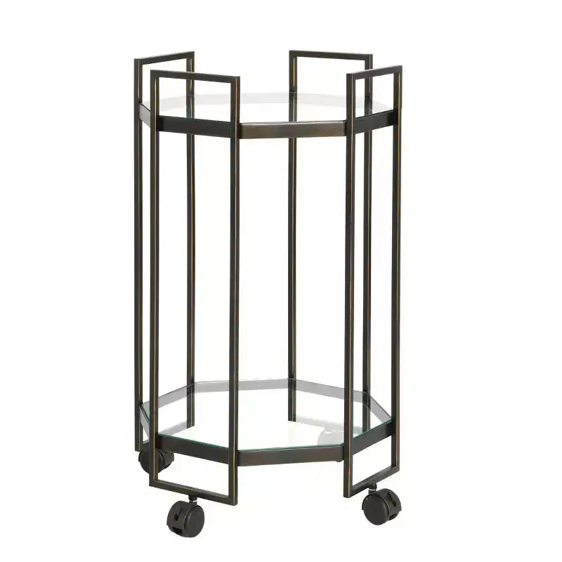 Storied Home Octagon 2-Tier Metal Bar Cart, Black