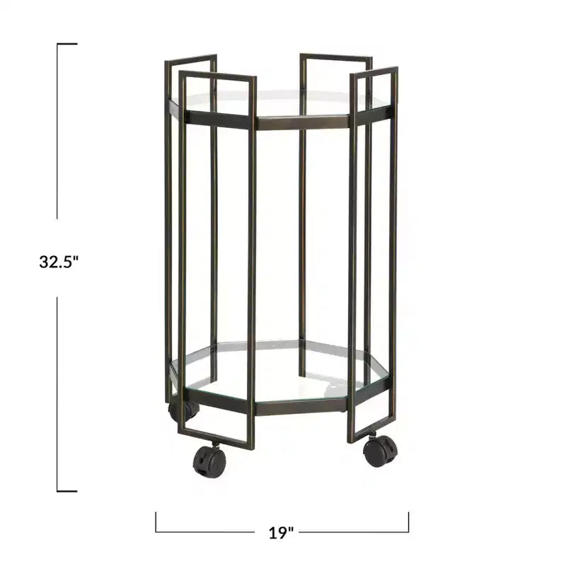 Desserte de bar en métal à 2 niveaux Storied Home Octagon, Noir