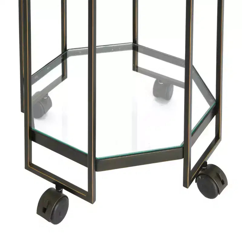 Desserte de bar en métal à 2 niveaux Storied Home Octagon, Noir