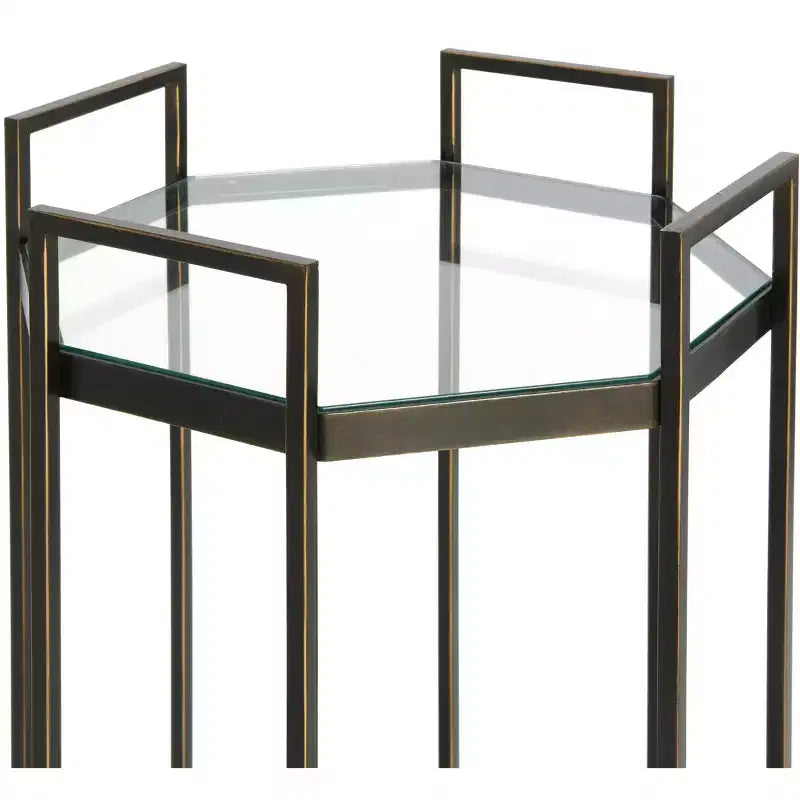 Desserte de bar en métal à 2 niveaux Storied Home Octagon, Noir
