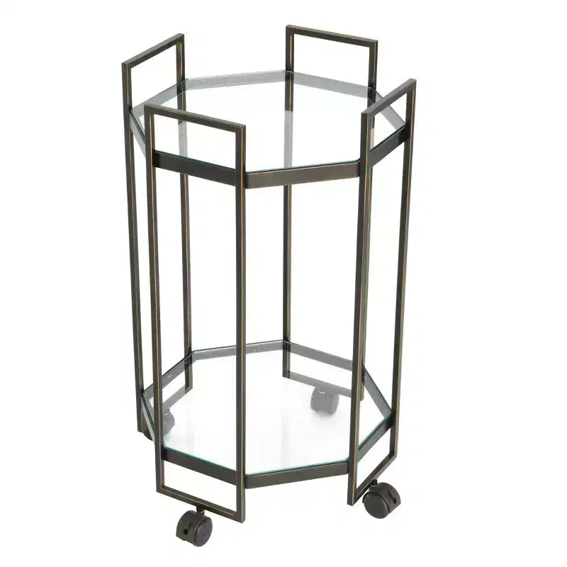 Desserte de bar en métal à 2 niveaux Storied Home Octagon, Noir
