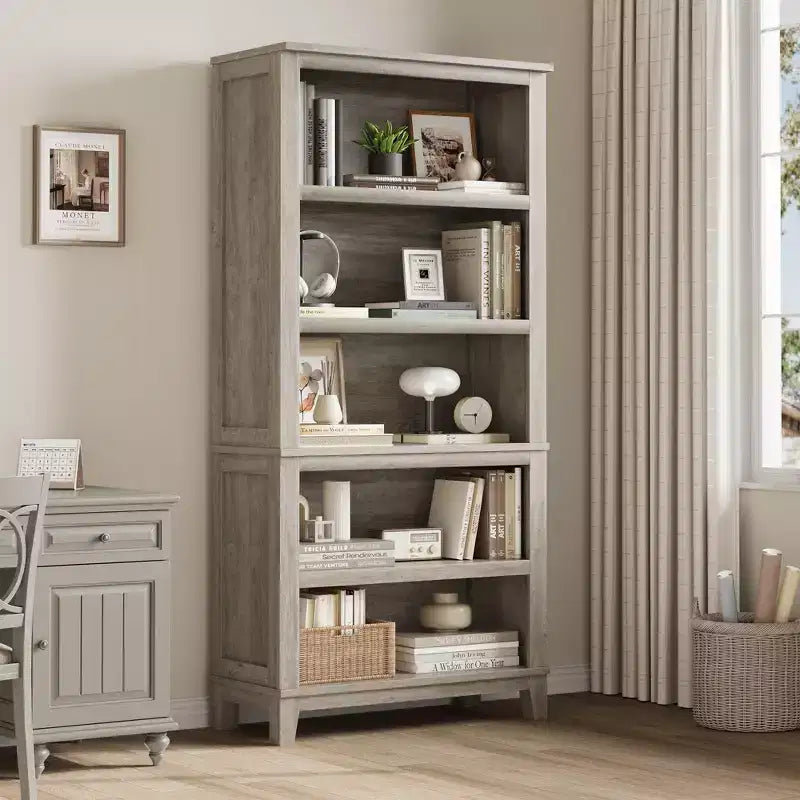 GustoWave 71 Tall Bookcase w/Adjustable Shelves 31.5in Width Wooden Bookshelf 5 Tier Farmhouse Bookshelves Vintage Bookcase
