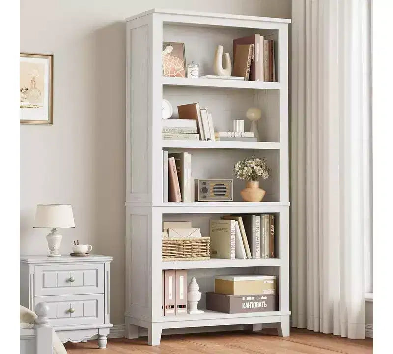 GustoWave 71 Tall Bookcase w/Adjustable Shelves 31.5in Width Wooden Bookshelf 5 Tier Farmhouse Bookshelves Vintage Bookcase