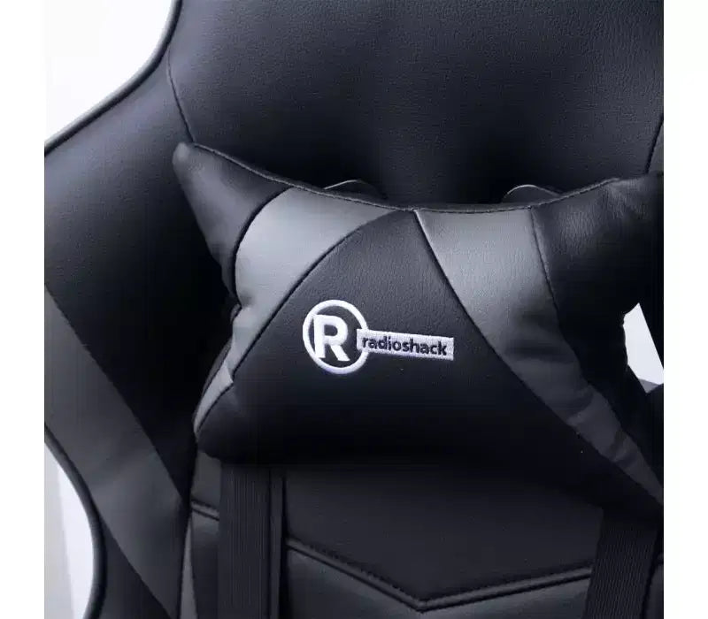 RadioShack Gaming Chair Black And Gray, Ergonomic Racing-Style Chair With Adjustable Height, Footrest, Lumbar Support, And Comfortable Padding