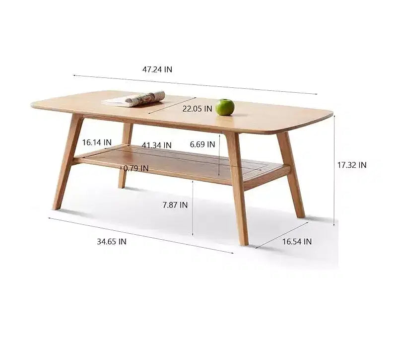 Table Basse CuisinSmart, Table Basse en Bois avec Étagère de Rangement, Table d'Appoint Rectangulaire au Design Moderne et Minimaliste, Pieds en Bois