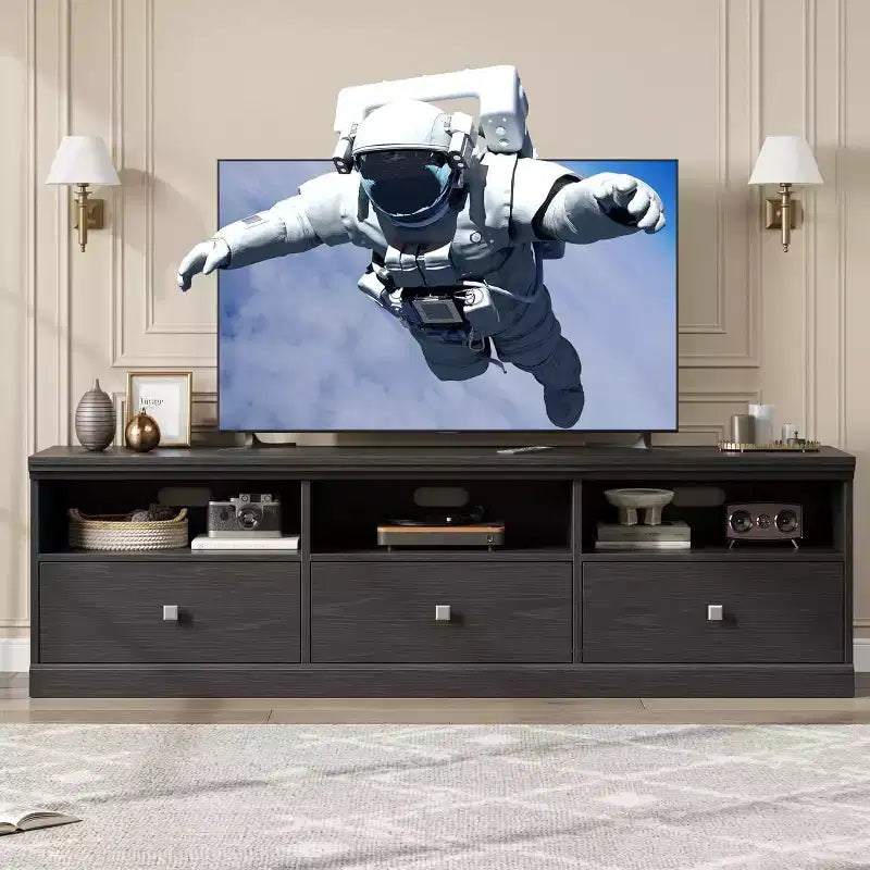 70in TV Stand for TVs up to 80, Modern Entertainment Center with Storage Drawer, Shelves, TV Console Media Cabinet for Living Room, Bedroom, Black