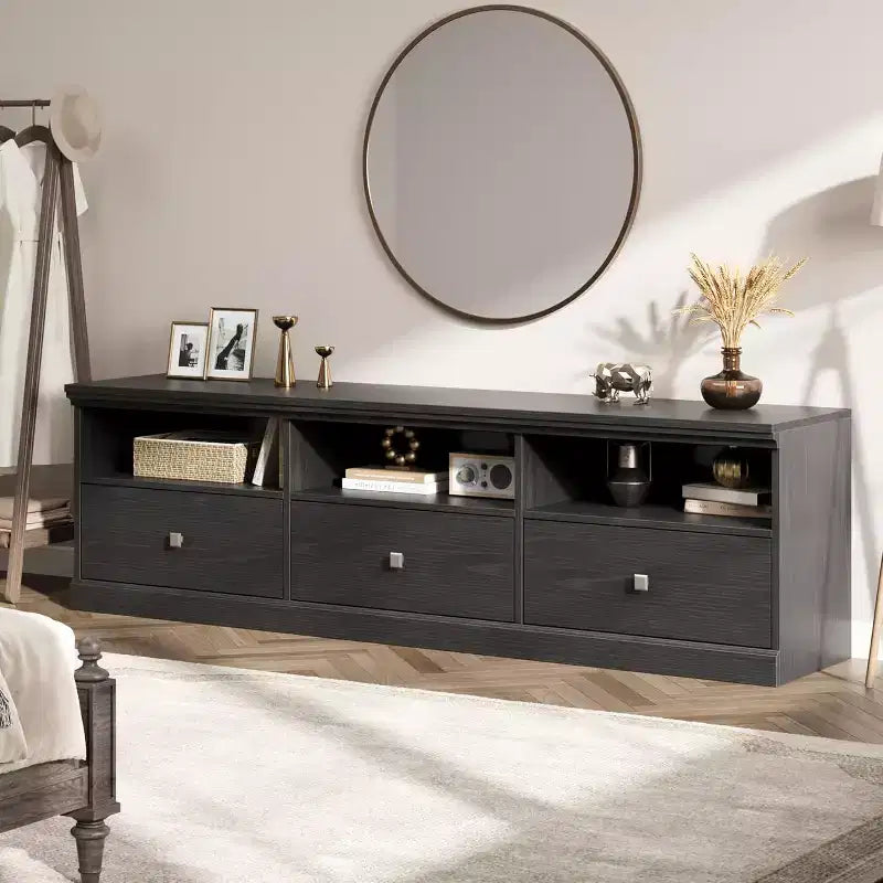 70in TV Stand for TVs up to 80, Modern Entertainment Center with Storage Drawer, Shelves, TV Console Media Cabinet for Living Room, Bedroom, Black