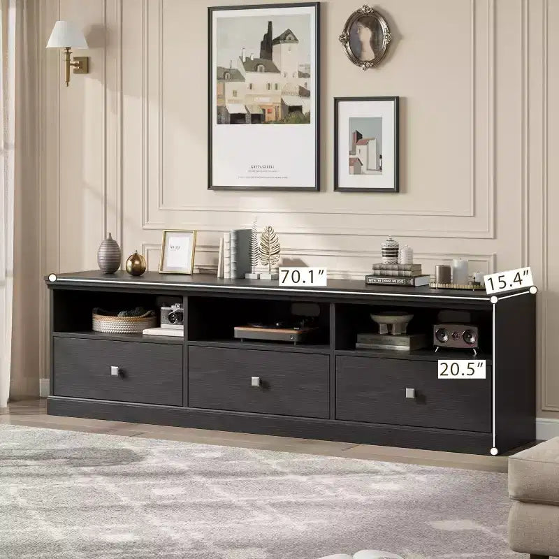 70in TV Stand for TVs up to 80, Modern Entertainment Center with Storage Drawer, Shelves, TV Console Media Cabinet for Living Room, Bedroom, Black