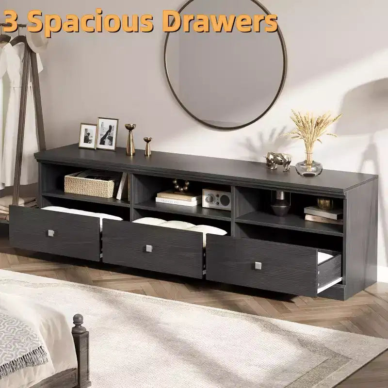 70in TV Stand for TVs up to 80, Modern Entertainment Center with Storage Drawer, Shelves, TV Console Media Cabinet for Living Room, Bedroom, Black