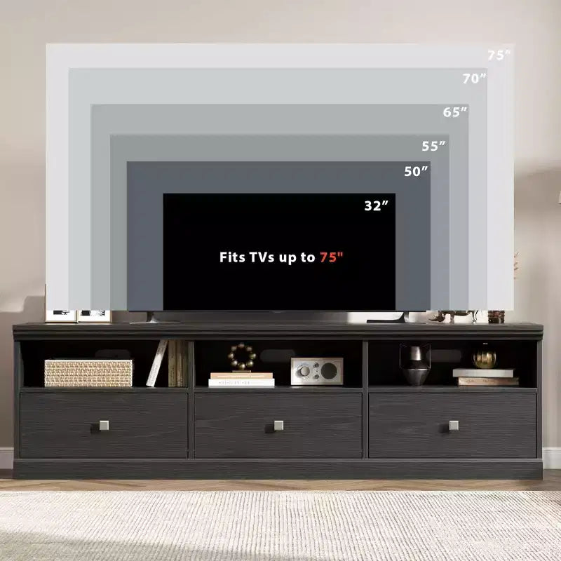 70in TV Stand for TVs up to 80, Modern Entertainment Center with Storage Drawer, Shelves, TV Console Media Cabinet for Living Room, Bedroom, Black