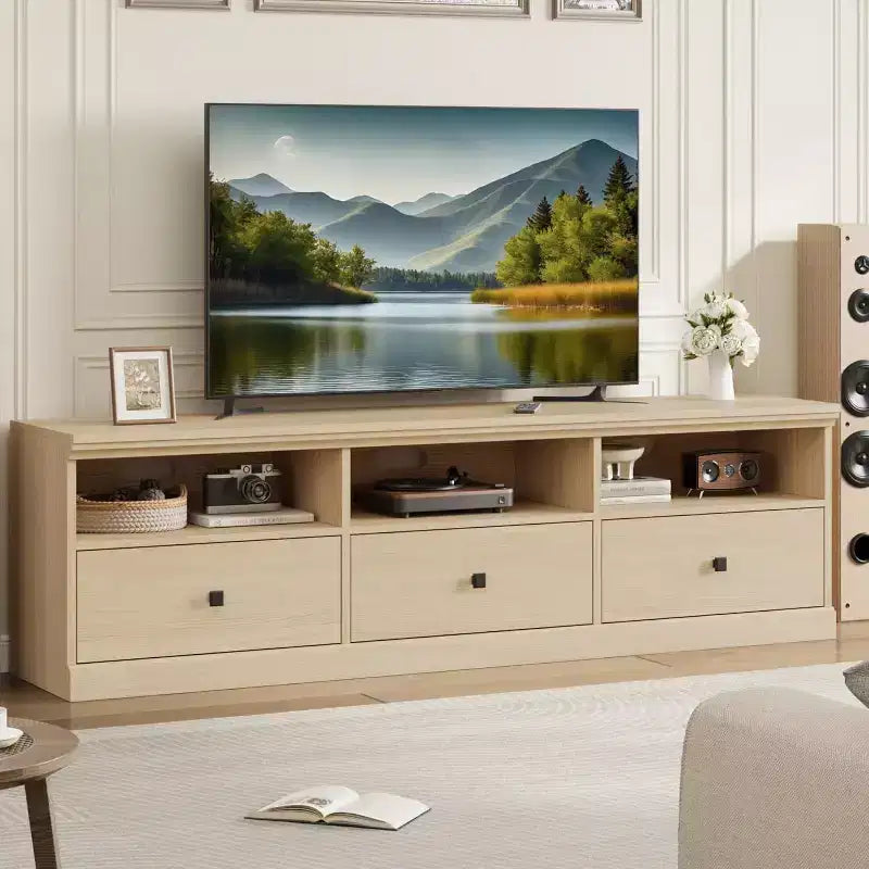 70in TV Stand for TVs up to 80, Modern Entertainment Center with Storage Drawer, Shelves, TV Console Media Cabinet for Living Room, Bedroom, Black
