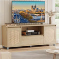 63in TV Stand for TVs Up to 70, Rattan Entertainment Center with Storage Drawer and Open Shelves, Modern TV Console Media Cabinet for Living Room