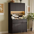 DobleePy 70 Black Farmhouse Kitchen Pantry Cabinet with Charging Station, Microwave Stand, Drawers & Adjustable Shelves, Modern Storage Hutch