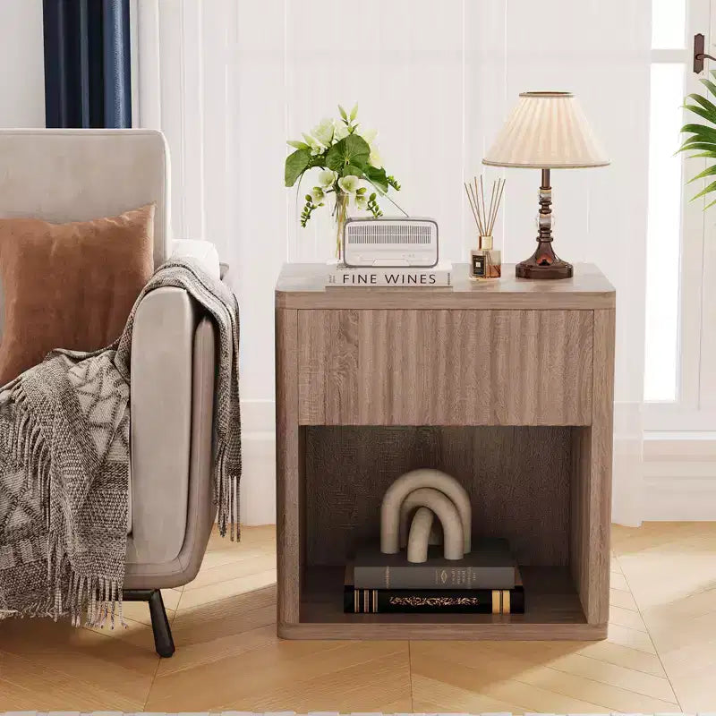 Modern Nightstands Set of 2, Fluted End Table with Drawer, Sofa Side Table for Small Spaces, Wooden Bedside Table for Living Room Sofa Couch Office