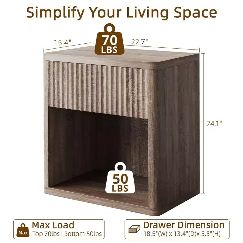 Modern Nightstands Set of 2, Fluted End Table with Drawer, Sofa Side Table for Small Spaces, Wooden Bedside Table for Living Room Sofa Couch Office