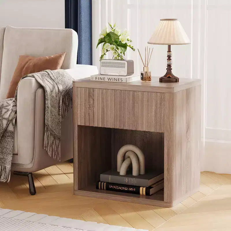 Modern Nightstands Set of 2, Fluted End Table with Drawer, Sofa Side Table for Small Spaces, Wooden Bedside Table for Living Room Sofa Couch Office