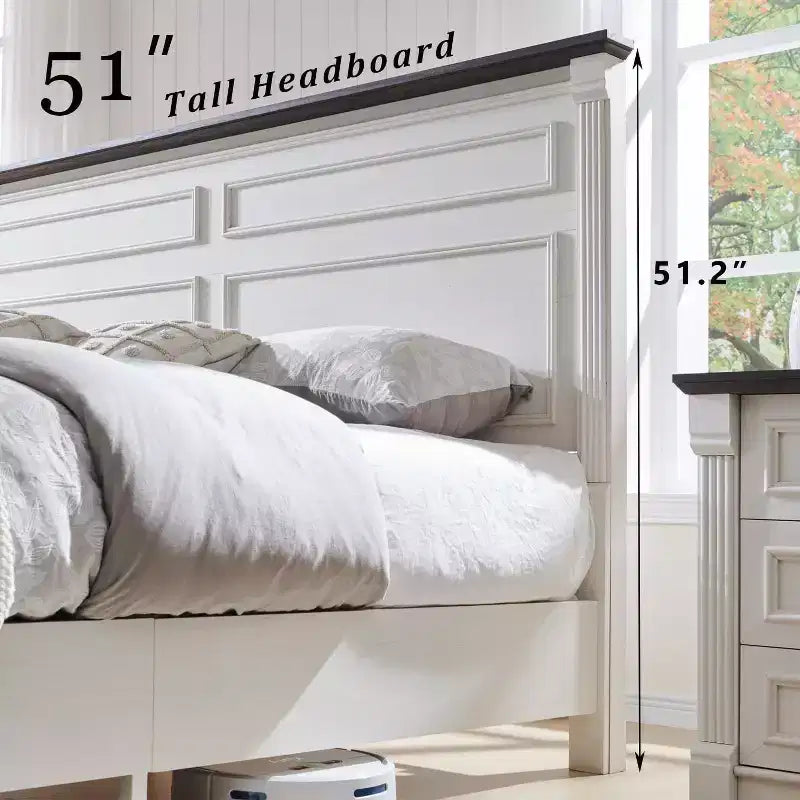 Cadre de lit King Size Mastgoal avec tête de lit de 130 cm de haut, pied de lit romain de 50 cm, 3 tiroirs de rangement, pas besoin de sommier tapissier