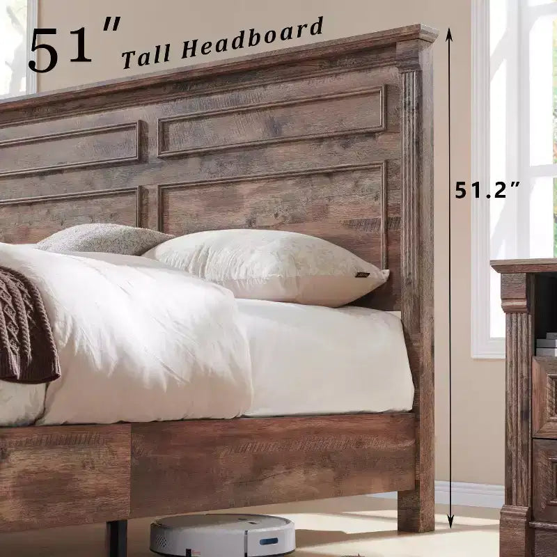 Cadre de lit King Size Mastgoal avec tête de lit de 130 cm de haut, pied de lit romain de 50 cm, 3 tiroirs de rangement, pas besoin de sommier tapissier