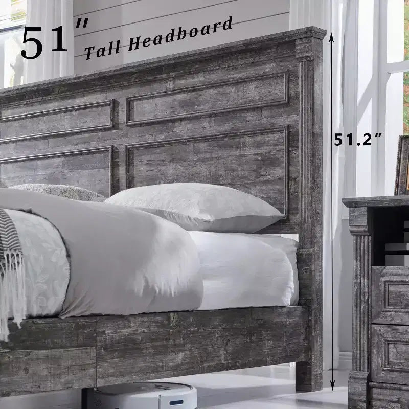 Cadre de lit King Size Mastgoal avec tête de lit de 130 cm de haut, pied de lit romain de 50 cm, 3 tiroirs de rangement, pas besoin de sommier tapissier