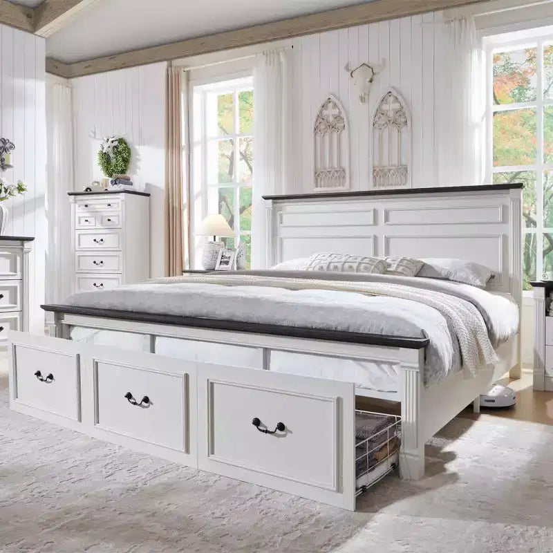Mastgoal King Size Bed Frame with 51 Tall Headboard, 20 Roman Footboard, 3 Storage Drawers, No Box Spring Needed
