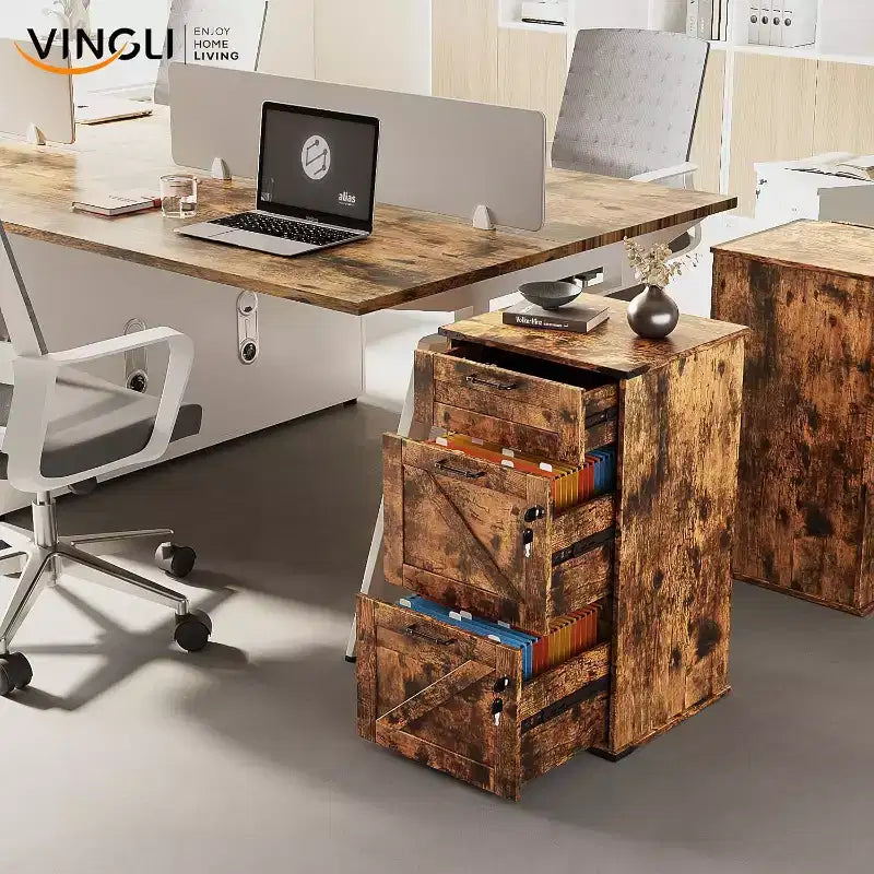 VINGLI Farmhouse File Cabinet with Lock, Home Office Filing Organizer, for Letter File Folder, Modern Style, Wood Filing Cabinets, Archivador