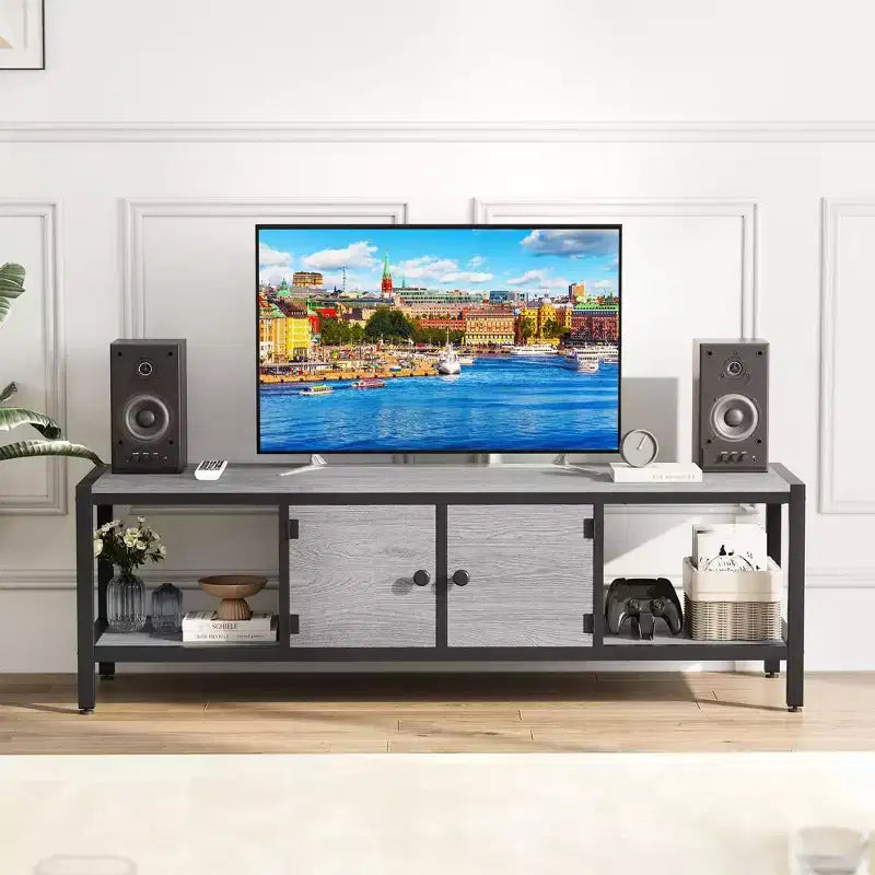 GustoWave Industrial TV Stand for TV up to 65 inch, 58 TV Cabinet with 2 Storage Cabinets, Entertainment Center TV Console Table