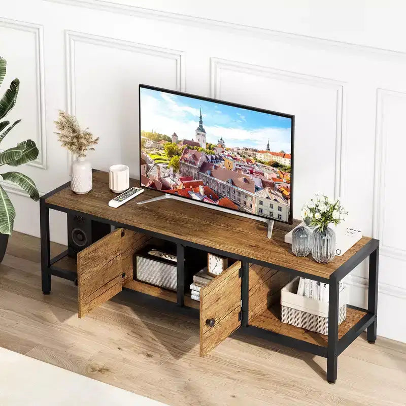GustoWave Industrial TV Stand for TV up to 65 inch, 58 TV Cabinet with 2 Storage Cabinets, Entertainment Center TV Console Table