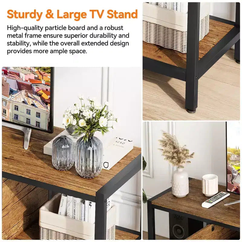 GustoWave Industrial TV Stand for TV up to 65 inch, 58 TV Cabinet with 2 Storage Cabinets, Entertainment Center TV Console Table