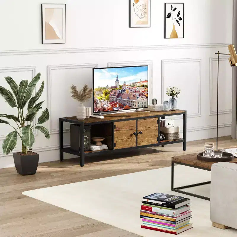 GustoWave Industrial TV Stand for TV up to 65 inch, 58 TV Cabinet with 2 Storage Cabinets, Entertainment Center TV Console Table