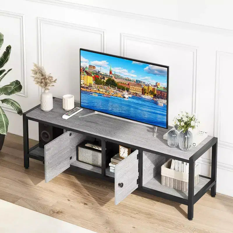 GustoWave Industrial TV Stand for TV up to 65 inch, 58 TV Cabinet with 2 Storage Cabinets, Entertainment Center TV Console Table