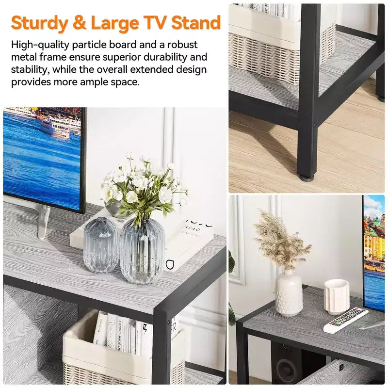 GustoWave Industrial TV Stand for TV up to 65 inch, 58 TV Cabinet with 2 Storage Cabinets, Entertainment Center TV Console Table