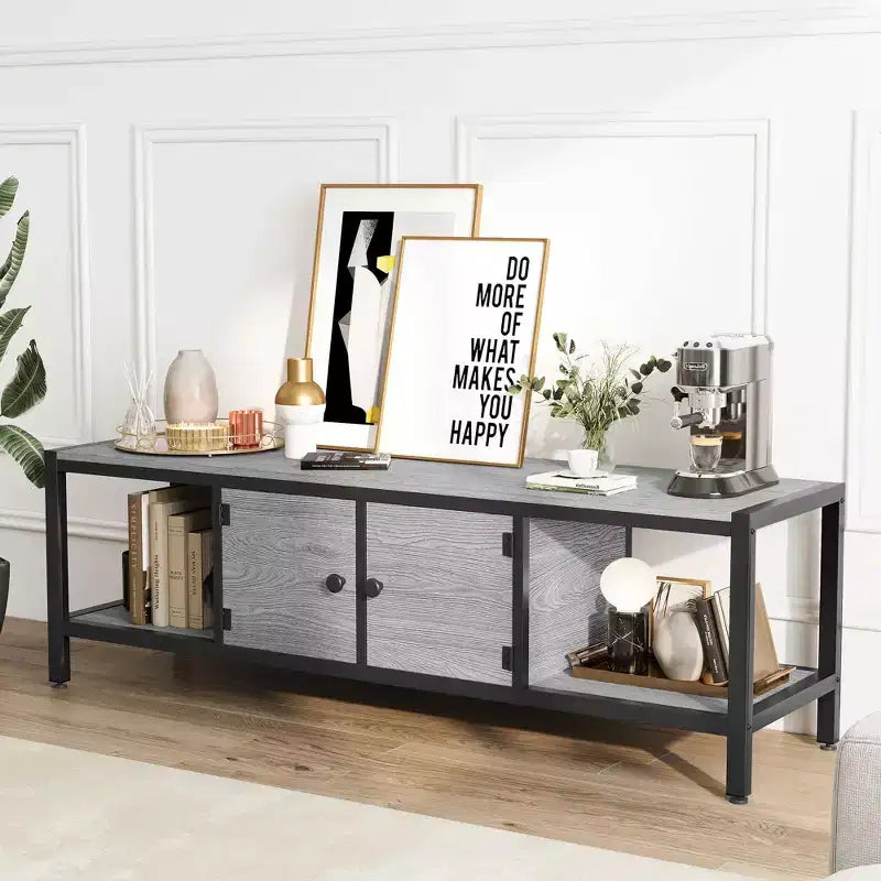 GustoWave Industrial TV Stand for TV up to 65 inch, 58 TV Cabinet with 2 Storage Cabinets, Entertainment Center TV Console Table