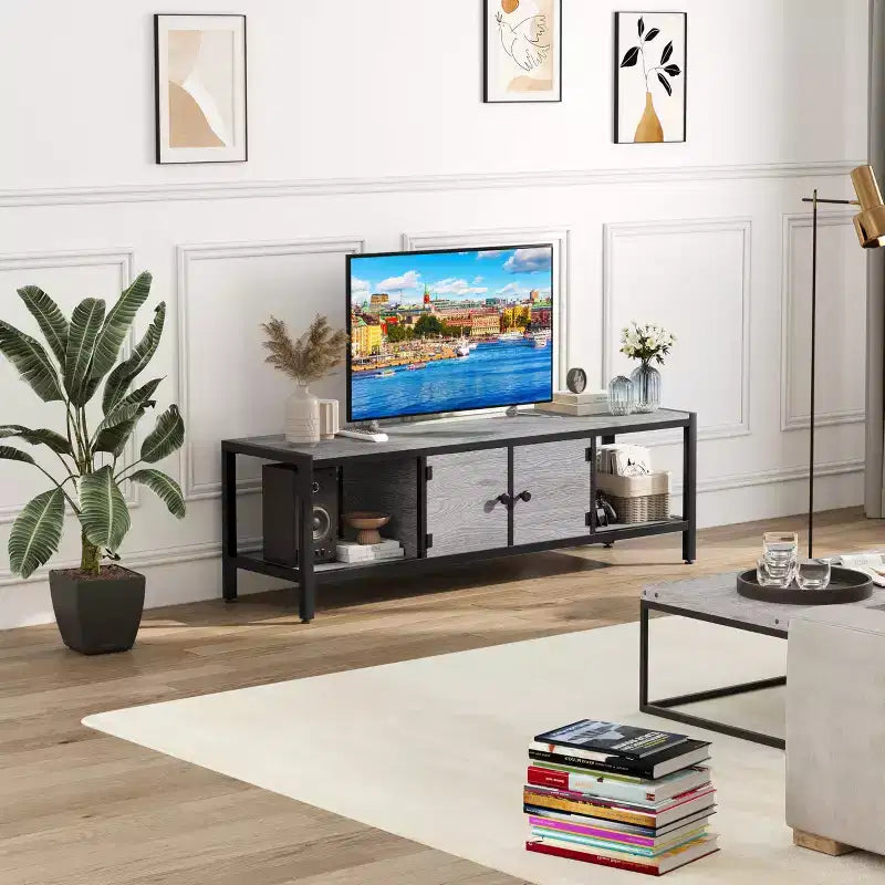 GustoWave Industrial TV Stand for TV up to 65 inch, 58 TV Cabinet with 2 Storage Cabinets, Entertainment Center TV Console Table