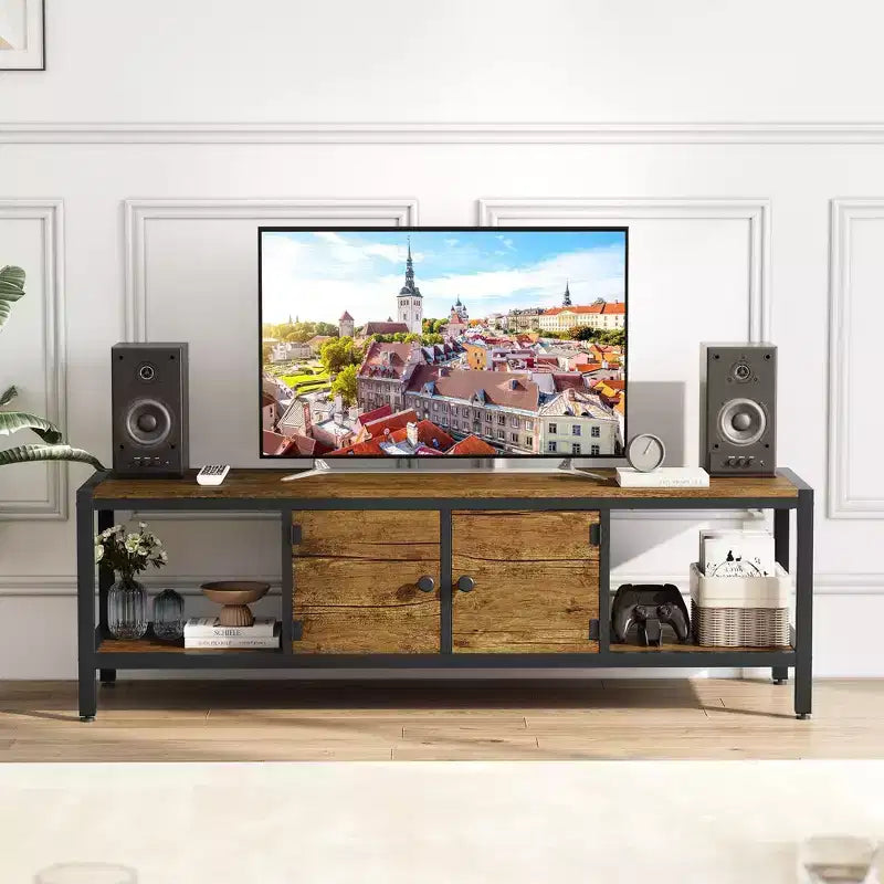 GustoWave Industrial TV Stand for TV up to 65 inch, 58 TV Cabinet with 2 Storage Cabinets, Entertainment Center TV Console Table