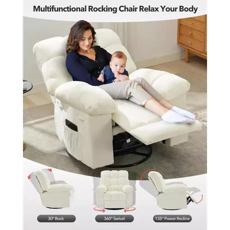 Rocker Chair for Adults, Overstuffed Large Manual Recliner Glider, Nursery Rocking Chairs, Comfy Soft Fabric Living Room