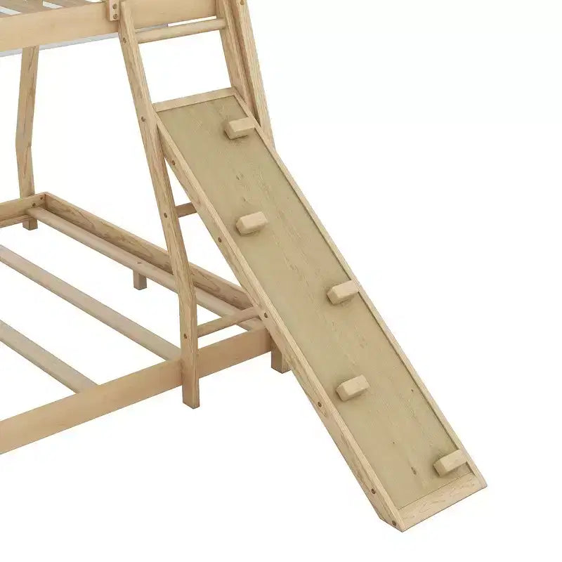 Whisen Twin over Queen Bunk Bed with Safe Guardrails & Playful Climbing Ramp