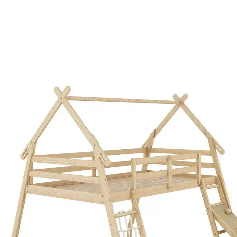 Whisen Twin over Queen Bunk Bed with Safe Guardrails & Playful Climbing Ramp