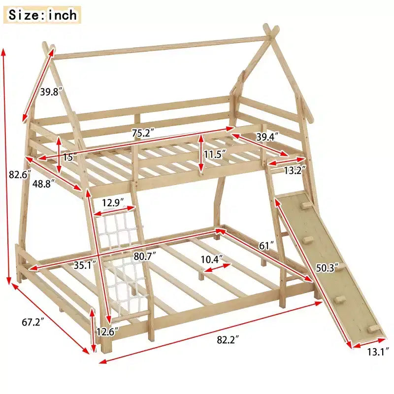 Whisen Twin over Queen Bunk Bed with Safe Guardrails & Playful Climbing Ramp