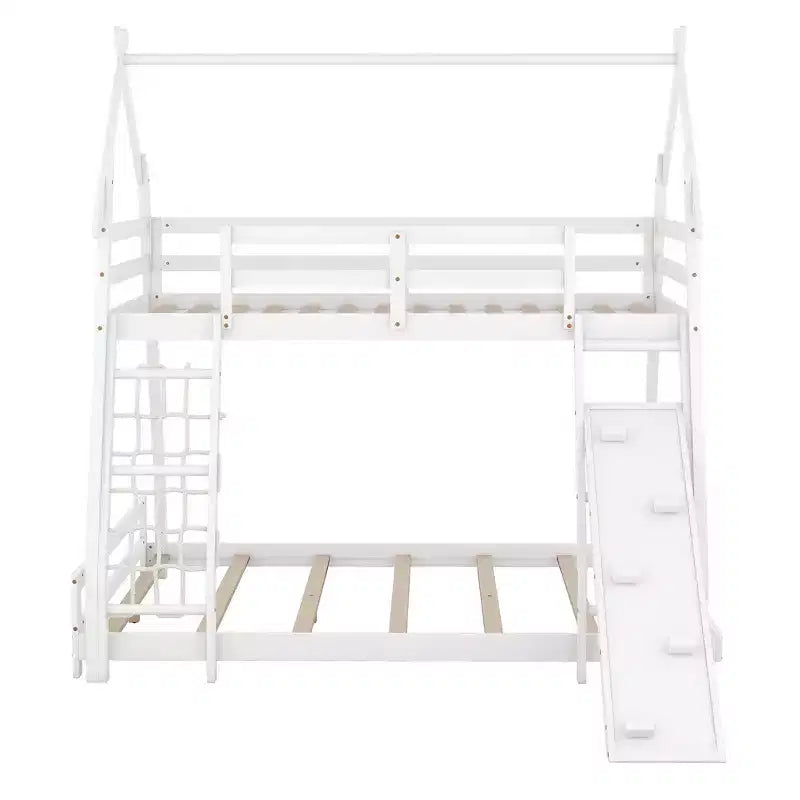 Whisen Twin over Queen Bunk Bed with Safe Guardrails & Playful Climbing Ramp