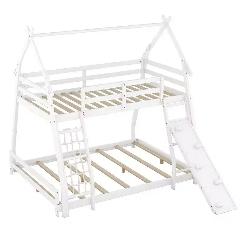 Whisen Twin over Queen Bunk Bed with Safe Guardrails & Playful Climbing Ramp