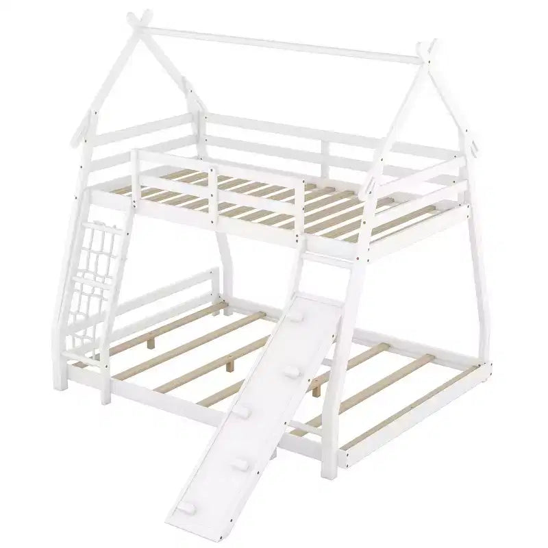 Whisen Twin over Queen Bunk Bed with Safe Guardrails & Playful Climbing Ramp