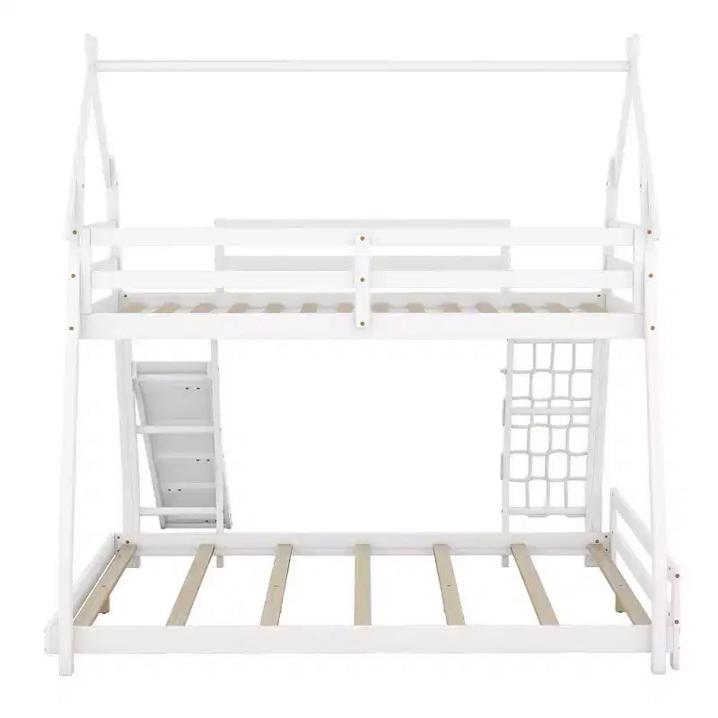 Whisen Twin over Queen Bunk Bed with Safe Guardrails & Playful Climbing Ramp