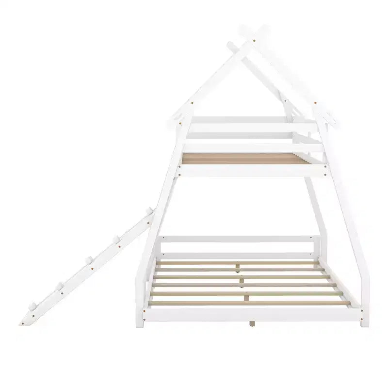 Whisen Twin over Queen Bunk Bed with Safe Guardrails & Playful Climbing Ramp