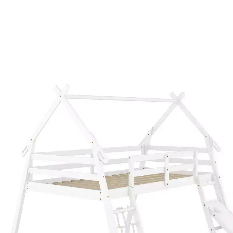 Whisen Twin over Queen Bunk Bed with Safe Guardrails & Playful Climbing Ramp