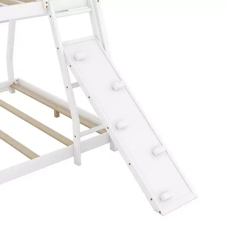 Whisen Twin over Queen Bunk Bed with Safe Guardrails & Playful Climbing Ramp